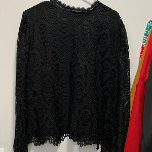 Ultra Pink Intricate Black Lace Top